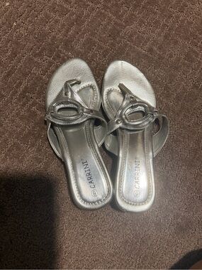 Vintage Y2K Silver Carrini Sandals Size 6 Metallic Strappy